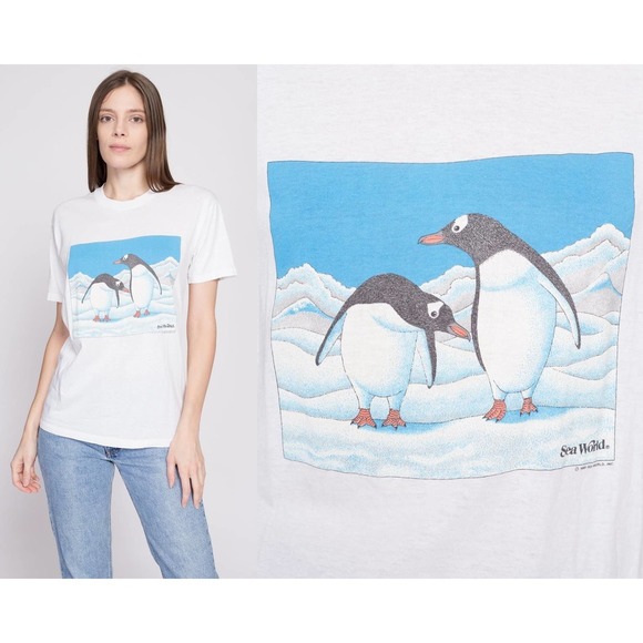 80s Penguin T Shirt - Men's Small, Women's Medium | Vintage Graphic‎ Tourist Tee - Picture 1 of 7